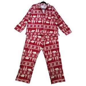 Old Navy Womens Bear Print Pajama Set XL Red & White Cozy Comfort Nightwear